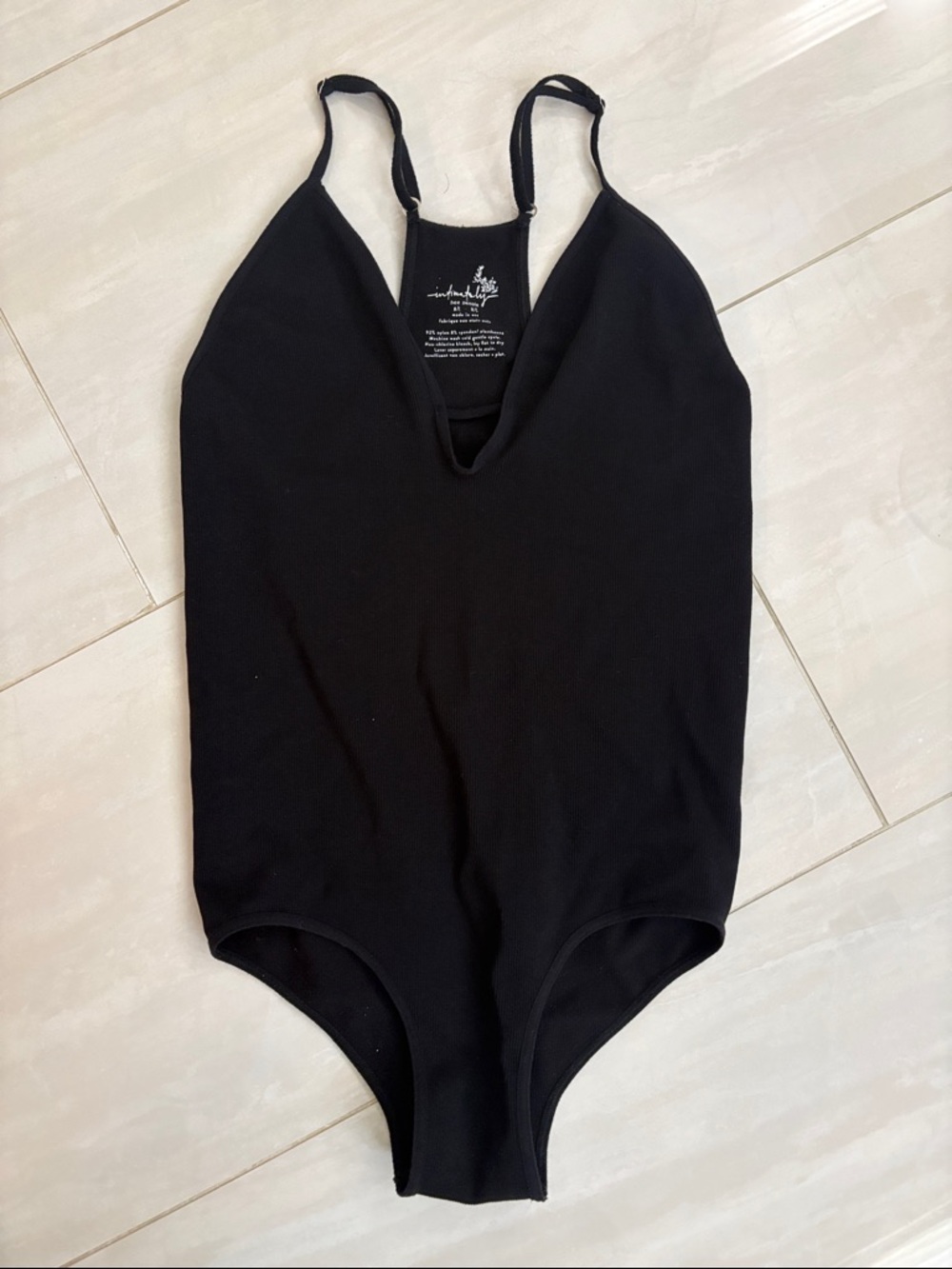 Free People Black V-Neck Bodysuit with Thin Straps